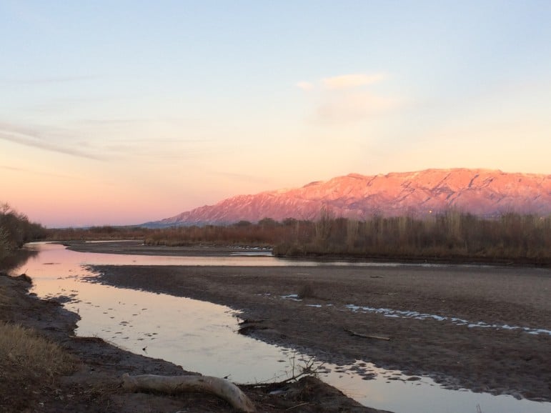 The Rio Grande, pictured here as it flows through Albuquerque. provides water to farms, cities, and businesses in Colorado, New Mexico, Texas, and Mexico. 